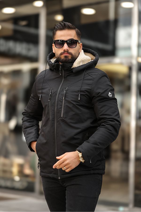 DOXGER Winter Coat with Fur Inside and Removable Hood Trendyol