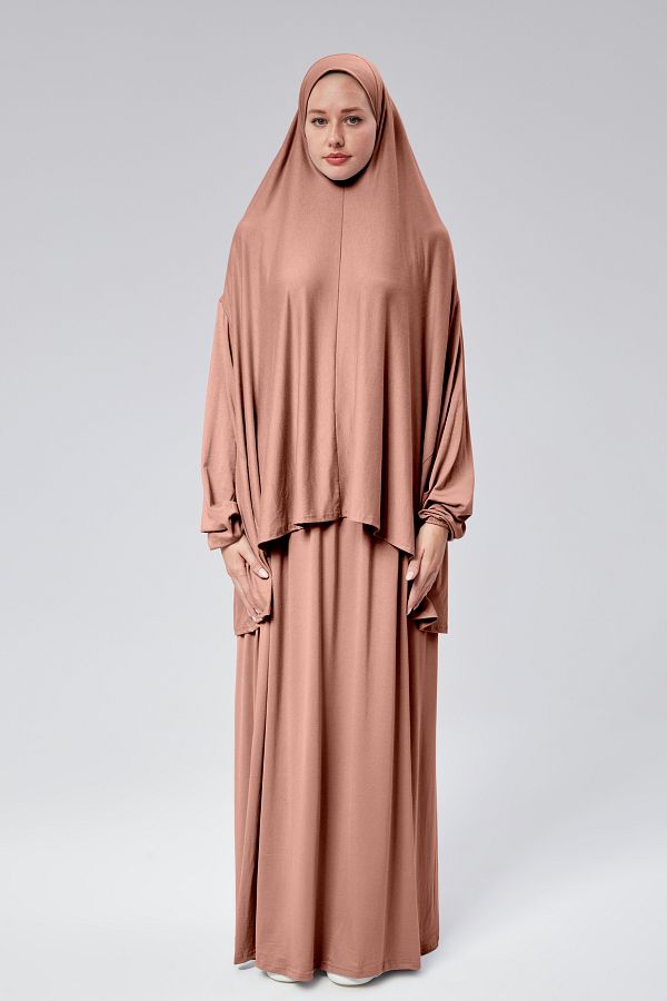Sonbaharmoda Prayer Dress Two Pieces Organic Cotton Elastic Sleeve Non Slip Skirt Combed Cotton Hijab Trendyol