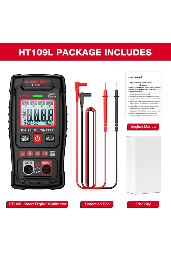 Choice-HABOTEST HT109L Digital Multimeter 600V DC AC Voltage Tester NCV Resistance Continuity Tester Sma... 1