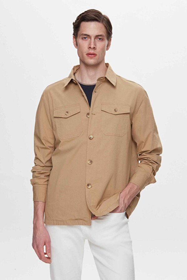 TWN Relaxed Fit Beige Plain Shirt Jacket- Trendyol