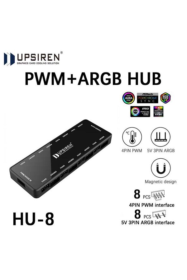 UPSIREN-HU-8 Chassis Fan Hub?8 Sets of ARGB and PWM Interfaces,Bottom magnetic design?Support mot... 1