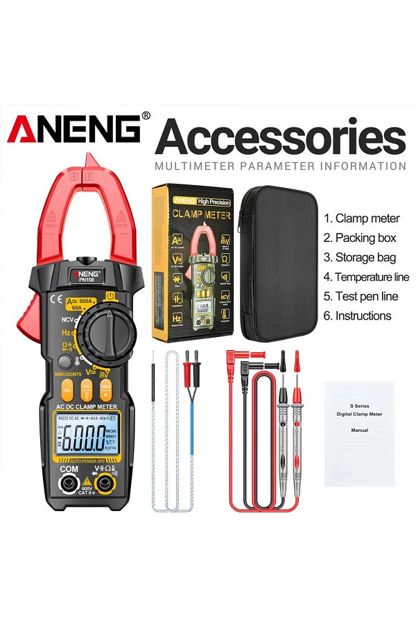 ANENG-PN108 Clamp Meter 6000 Counts AC/DC Voltage 600A Current Multimeter Resistance Capacitance ... 1