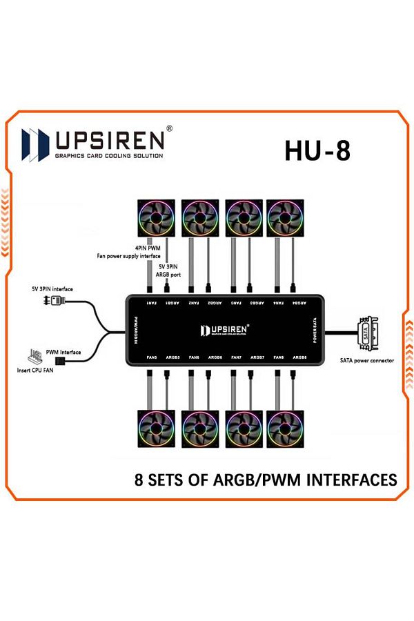 UPSIREN-HU-8 Chassis Fan Hub?8 Sets of ARGB and PWM Interfaces,Bottom magnetic design?Support mot... 1