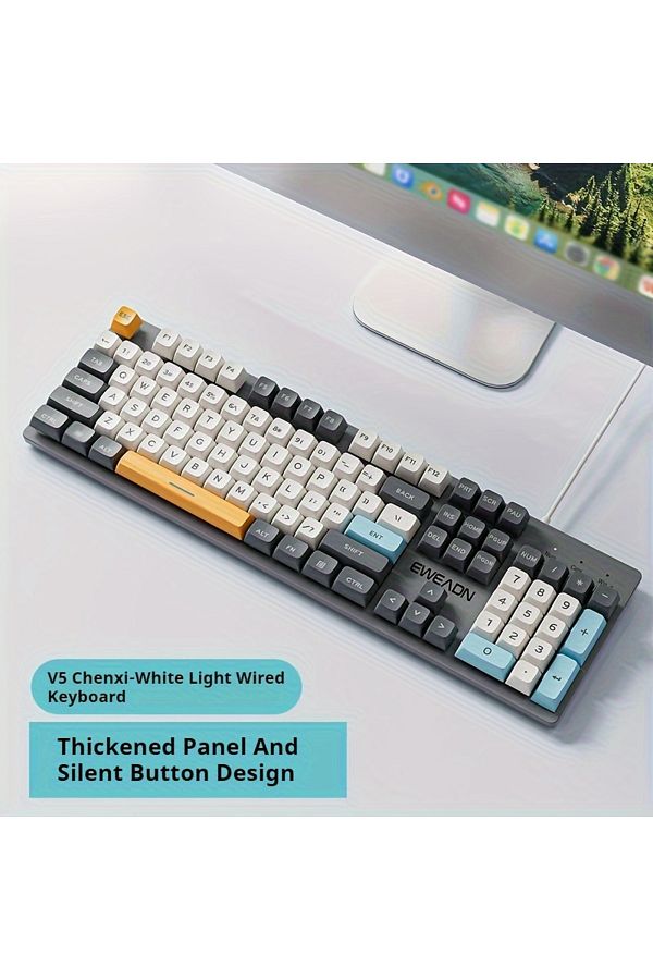Choice-EWEADN V5 Gaming Keyboard 104 Keys USB Wired Backlit All Metal Panel Silent Mechanical feel Keybo... 1