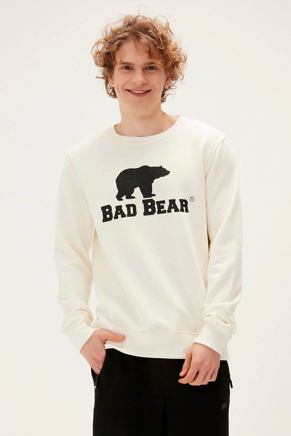 Bad Bear Men s Sweatshirt Ecru Logo Crewneck 22.02.12.007 Model Trendyol
