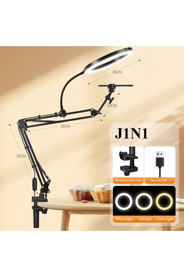 ZTree-Black Led Fill Light With Flexible Arm Phone Holder Stand For Video Recording Live Streaming Cooking 1