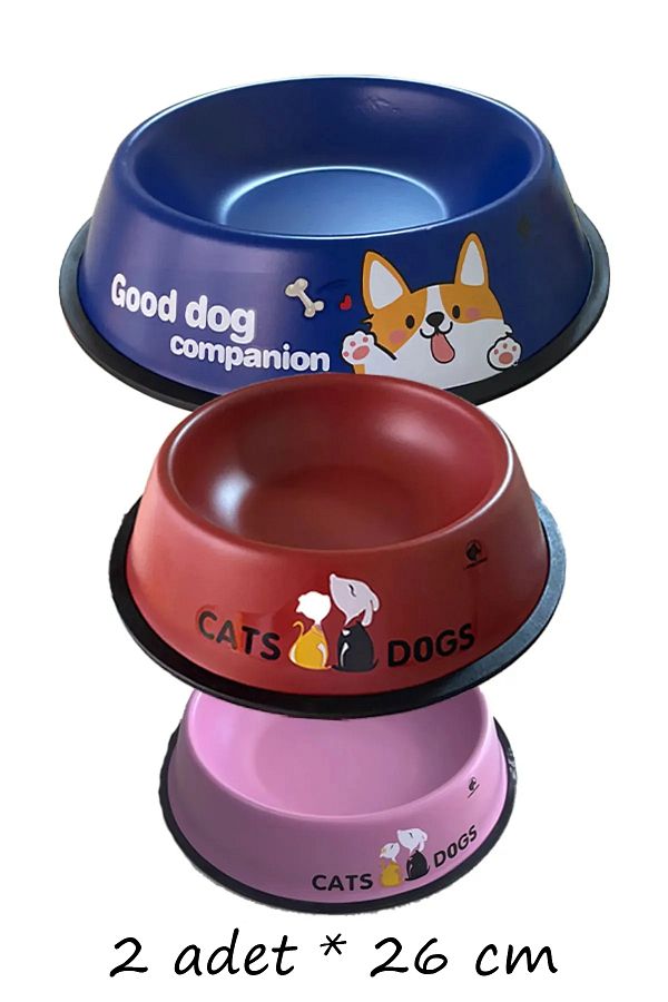 Fauna Pet Supplies-Cat Dog Metal Colorful Food and Water Bowl Set of 2 26cm 1