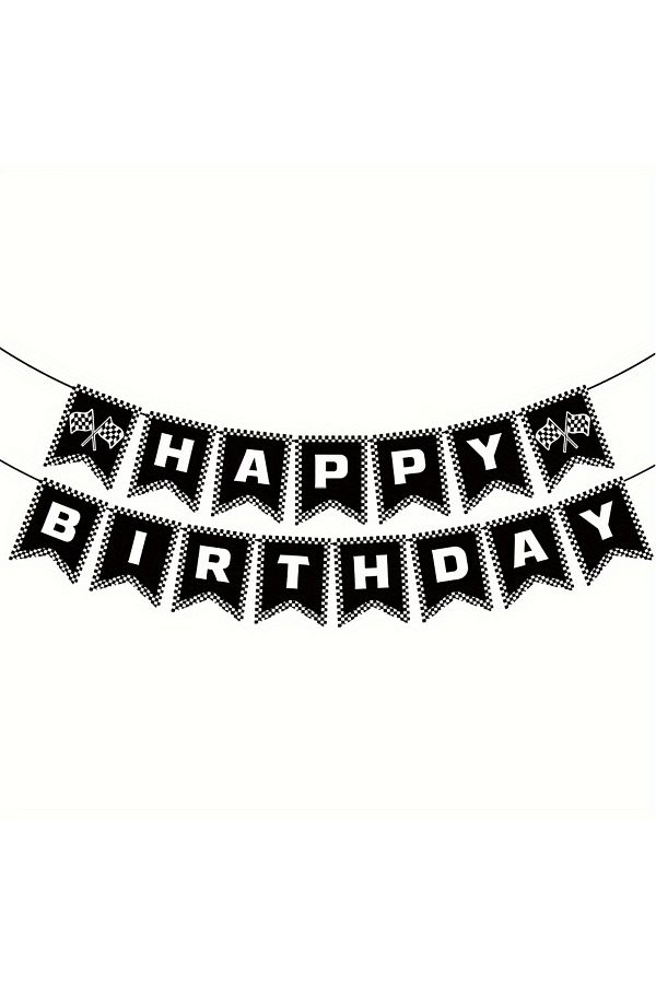 Choice-Race Car Happy Birthday Banner, Race Car Birthday Party Decorations Checkered Flags Black and Whi... 1