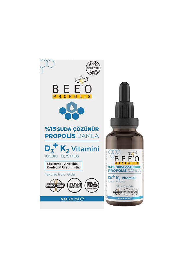 BEE'O-BeeOupPropolis- 15% D3 K2 Water, Soluble Drops, 20 Ml 1