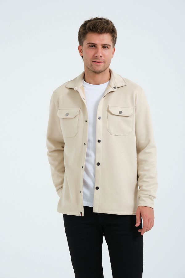 Rich Beige Men s Suede Shirt T Shirt Top Thick Shirt Jacket Trendyol