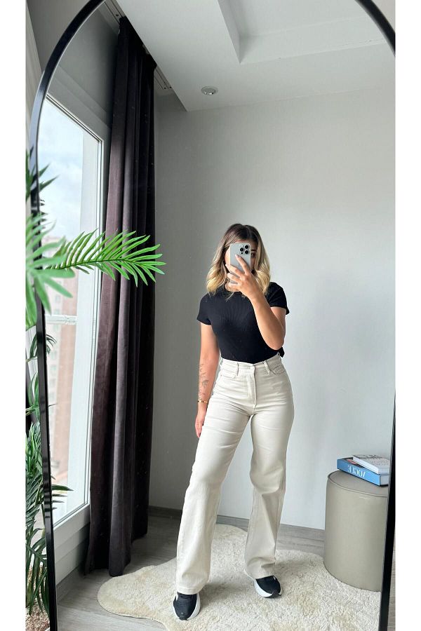 dossy dossy-High Waist Palazzo Jeans Women's Denim Trousers 1