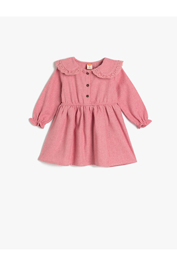 Koton Elbise Bebe Yaka Fırfır ve Düğme Detaylı Lastik Manşetli