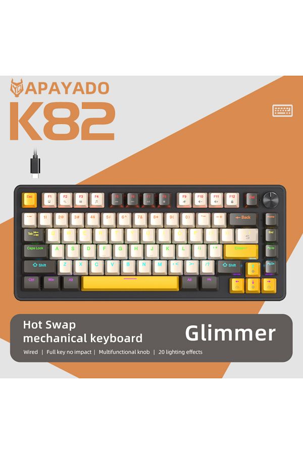 Choice-Red Switch Glimmer K82 Mechanical Wired Keyboard With Media Knob, Apayado Hot Swap Gaming Keyboard, 1