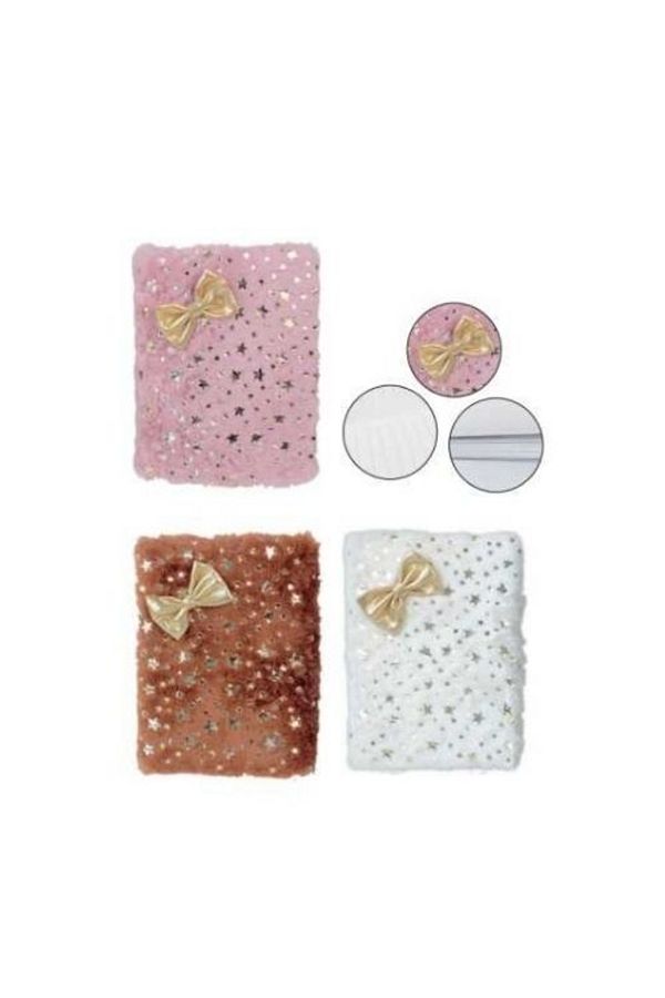 Cem-1 Piece White, Pink, Brown Notepad with Plush Bow - MEMORY, MEMORY, DIARY, Memo Notebook 1