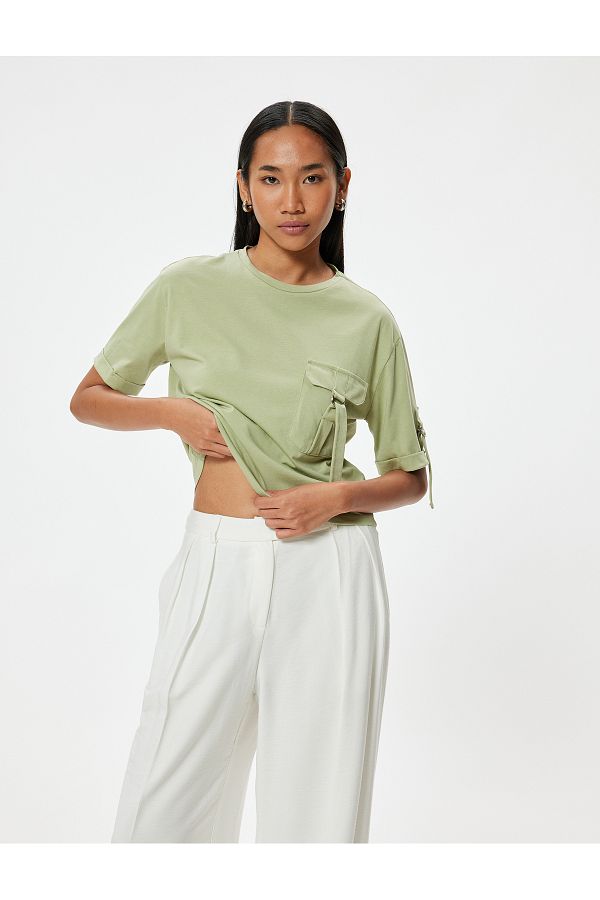 Koton-Crew Neck Cotton Short Sleeve T-Shirt - Pocket Detail 1
