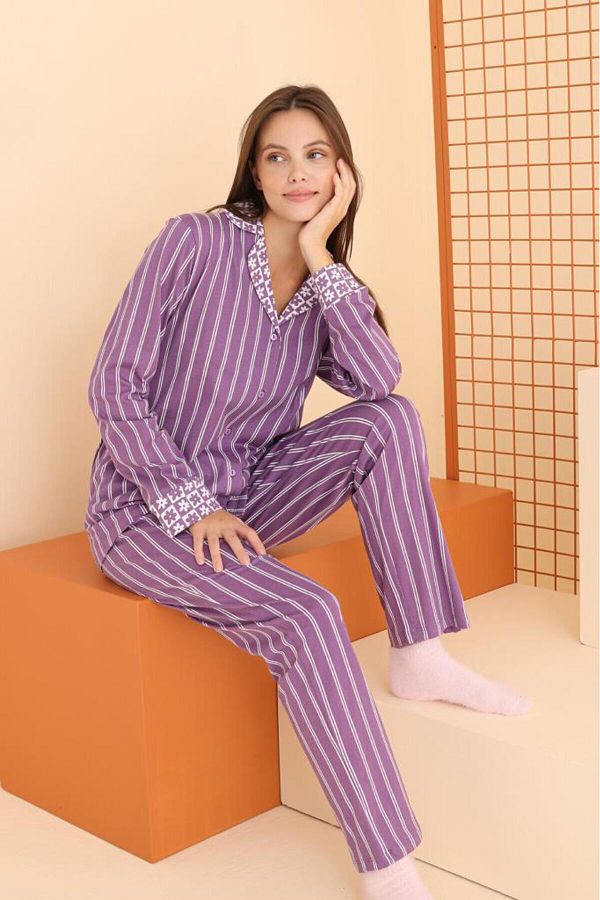 NBB-Line Patterned Front Buttoned Pajamas Set 68070 1