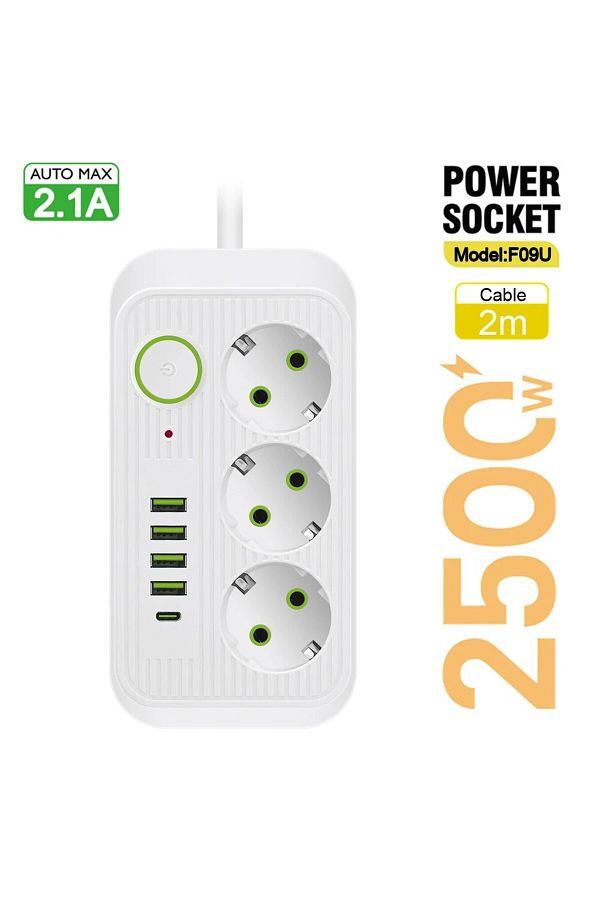 Choice-European Plug F09 2m White 5m Eu Plug Ac Outlets Multitap Socket Extension Cord Electrical Power Str 1