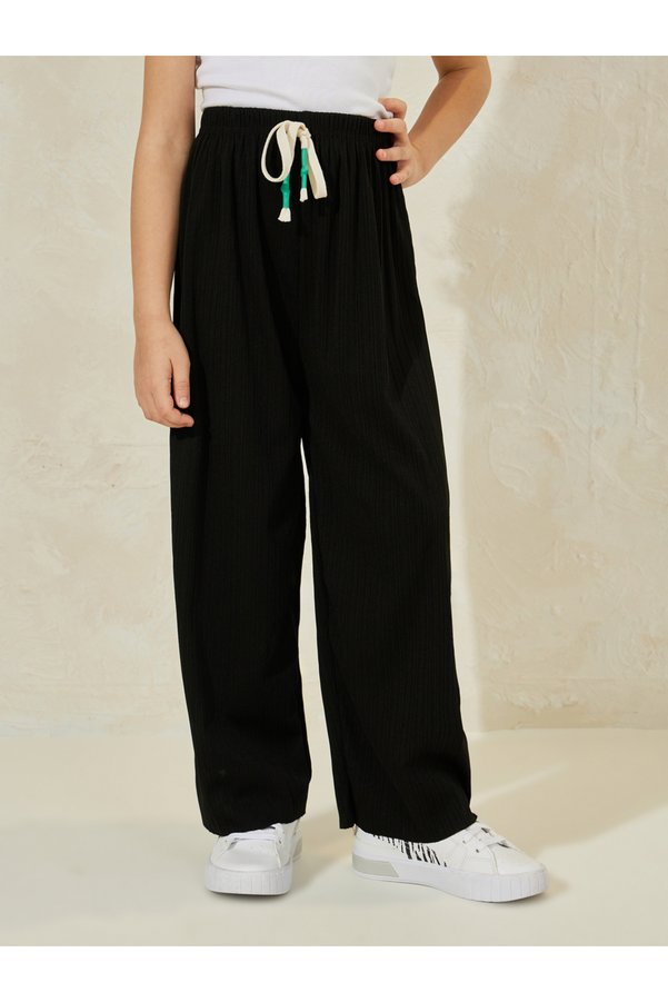 Styli Solid Wide Leg Pants with Drawstring