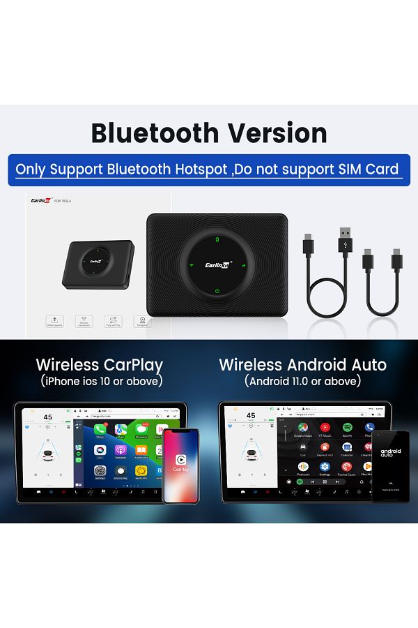 Choice-Global Version CarlinKit USB Adapter Wireless Android Auto CarPlay 2-In-1 Smart Box For Tesla Model 1
