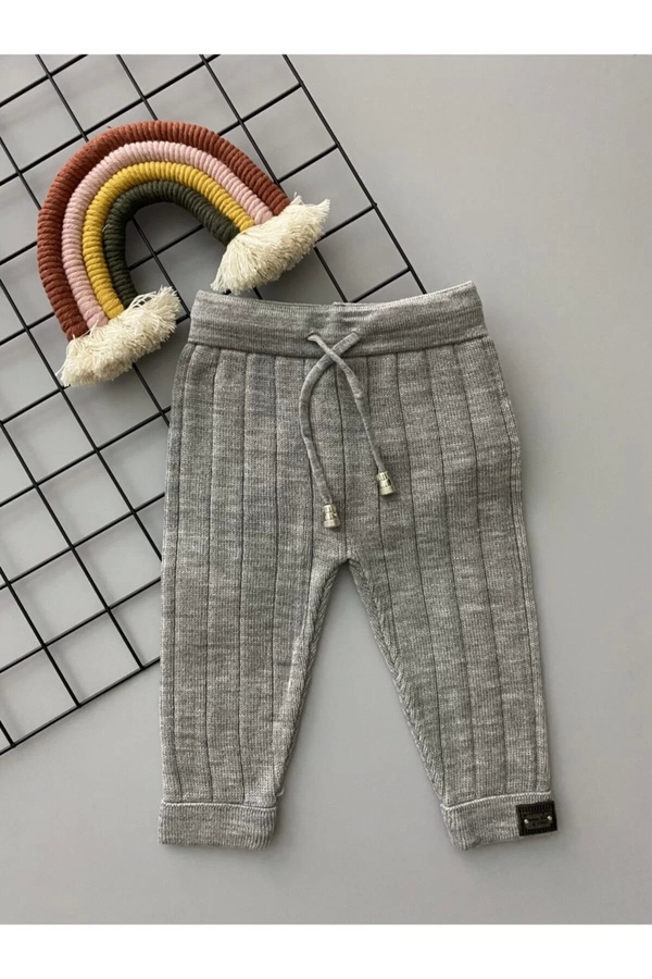 Sparrow Laurel Gri Renk Bağcıklı Unisex Bebek Triko Tayt Pantolon