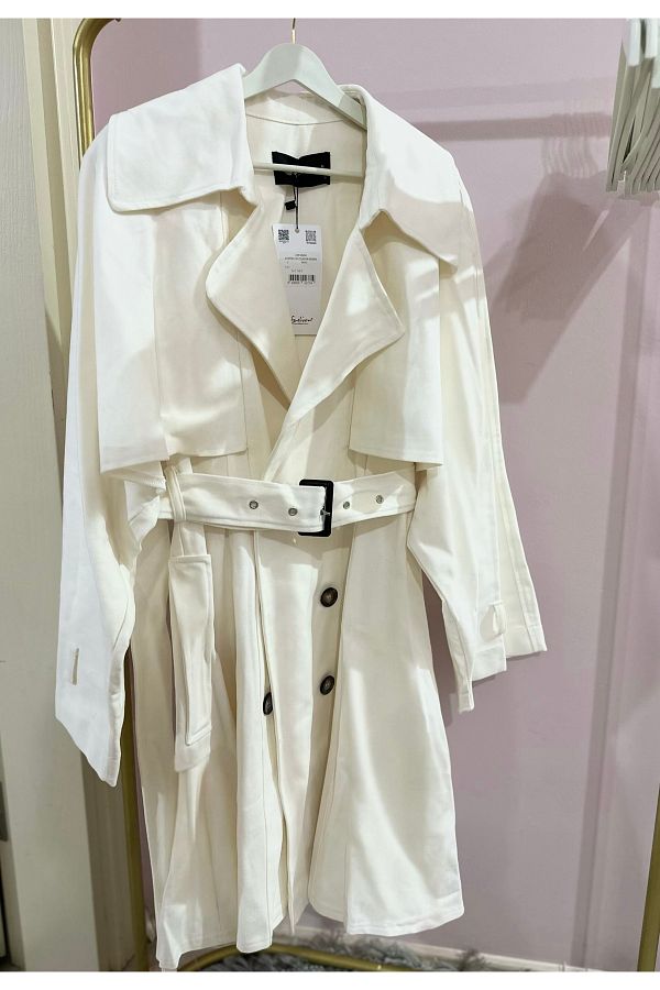 Hilay Trench Coat White Basic Trendyol