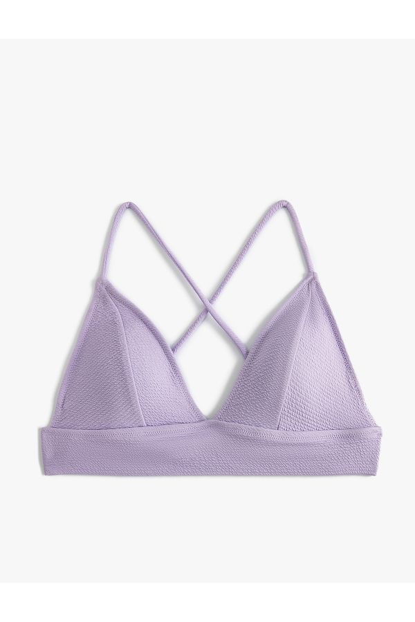 Koton-Triangle Bikini Top with Textured Cross Strap Covered 1