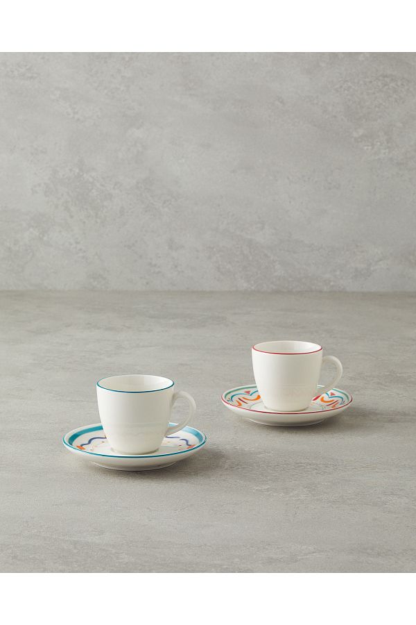 English Home-Színes porcelán csésze készlet - 4 részes, 2 személyes, 90 ml kávé 1