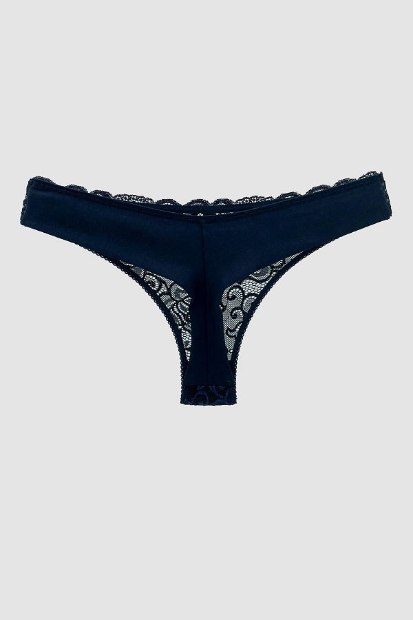 MİSTİRİK-Navy Blue Masara Model Thong String Panties with Stretchy and Soft Fabric 1