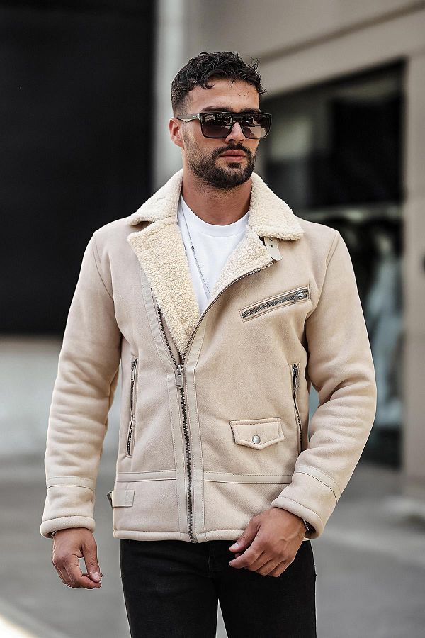 Delpino Men s Suede Leather Coat Fur Jacket Trendyol