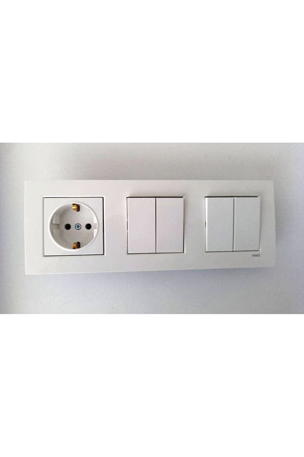 VİKO-Viko Karre White Set of 3 Commutator (Double Switch) Commutator (Double Switch) Grounded Socket 1