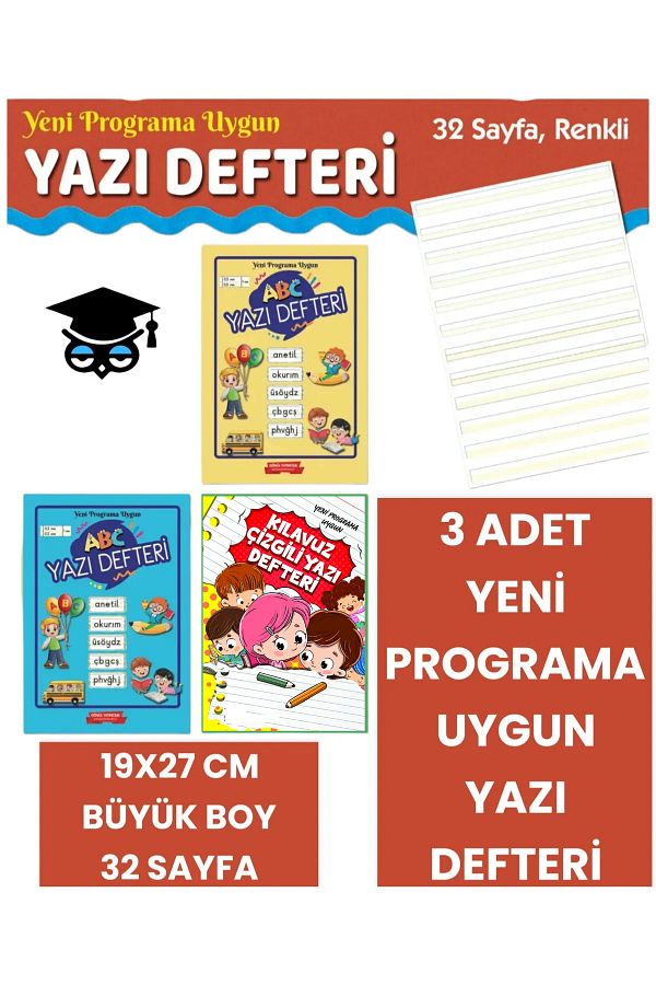 GÖNÜL YAYINCILIK-لوحة كتابة مخططة من الدرجة الأولى، 3 صفوف كبيرة الحجم، نطاق 0.5 سم، موديل Maarif الجديد 1