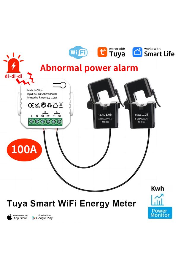 Vikefon-2CT 100A Wifi Tuya Intelligent Energy Meter Solar PV System Power Production Consumption Bidirection 1
