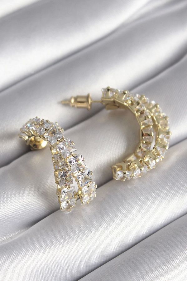 Skygo-Gold Colored Brass Zircon Stone Women's Earrings - TJ-BKP8625 1