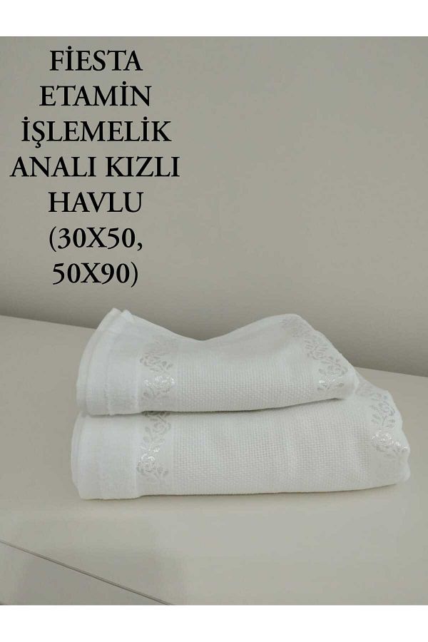 HMZ-Etamine and Crossover Embroidered - Fringe-Free Towel with Mother and Daughter. Small and Large Non-Processing Towel 1