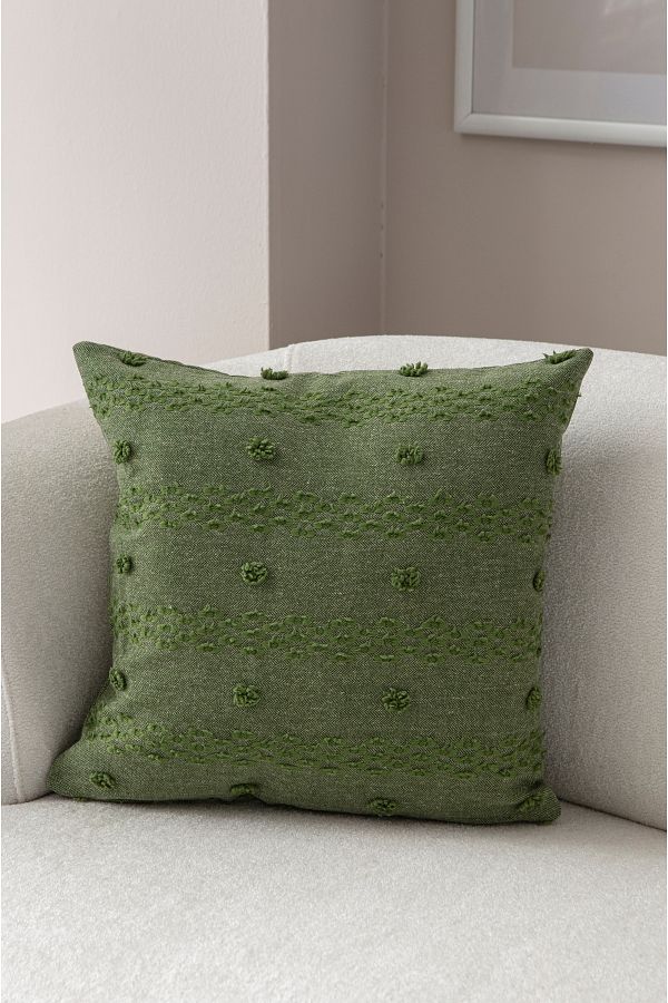 SWITA-Husă de pernă din in verde - 43x43 cu buline decorative 1