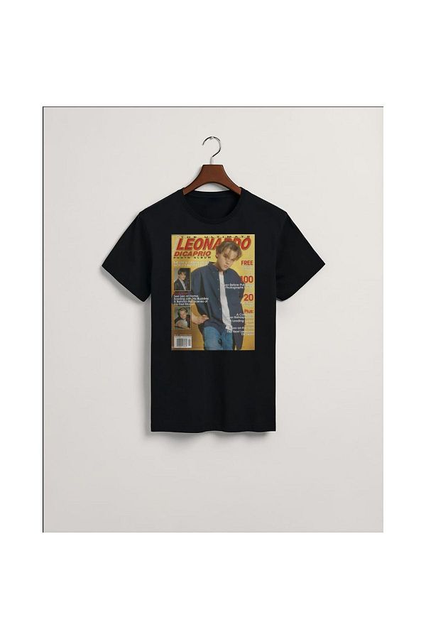 MarkaTurko-Leonardo Dicaprio Printed Black Special Design Cotton Combed Unisex T-shirt 1105-85 1