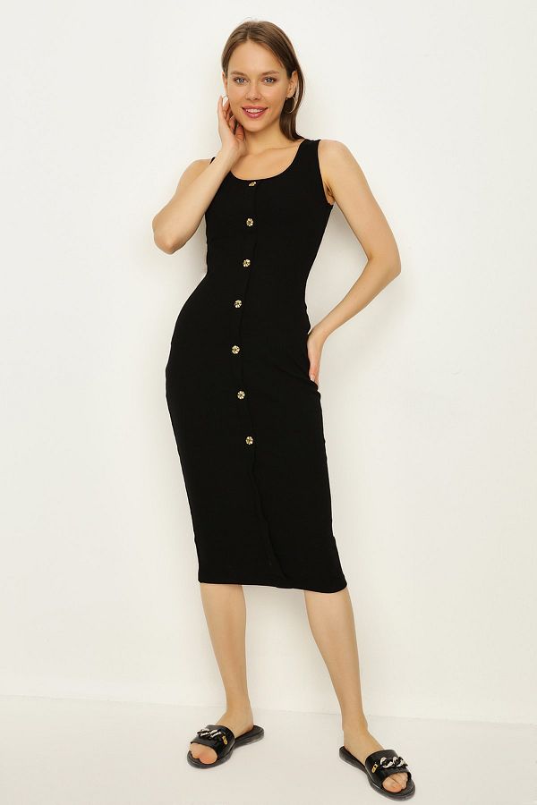 Ribbed button detail midi dress deals