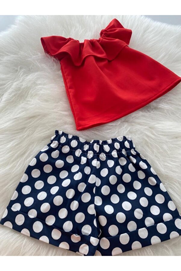 Moda Lina Kız Bebek Kırmızı Bluz & Puantiyeli Şort Takım