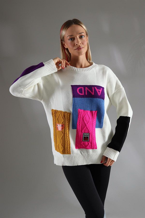 shE tekstil Neon Colored Knitwear Sweater White Trendyol