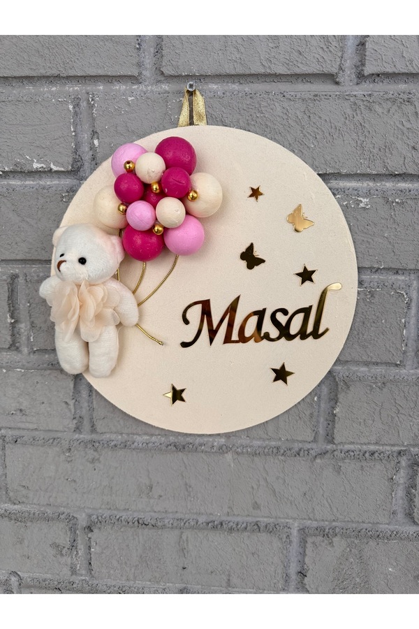 NeşeliAtölyem 26 cm Yuvarlak Bubble Ayıcıklı Bebek Kapı ve Duvar Süsü