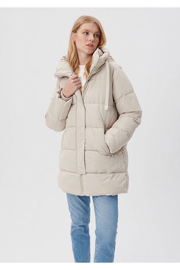 Puffer jacket with hood beige new arrivals