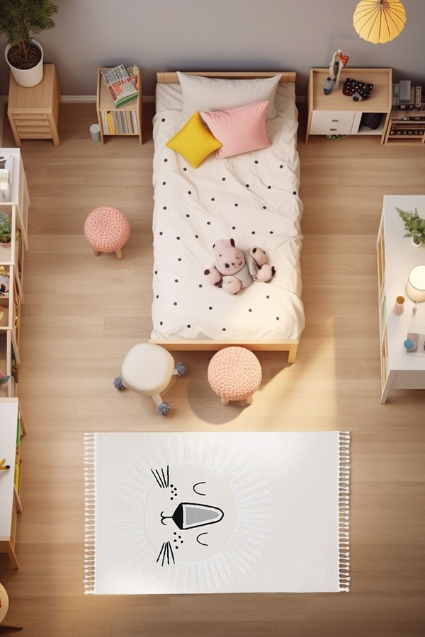 Koza Halı Sparkle Krem Aslan Figürlü Hayvan Figürlü Çocuk Odası Bebek Odası Halısı 33454a