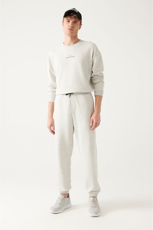 Avva Men s Gray Lace Up Waist Elastic Cotton Printed Sweatpants A31Y3418 Trendyol