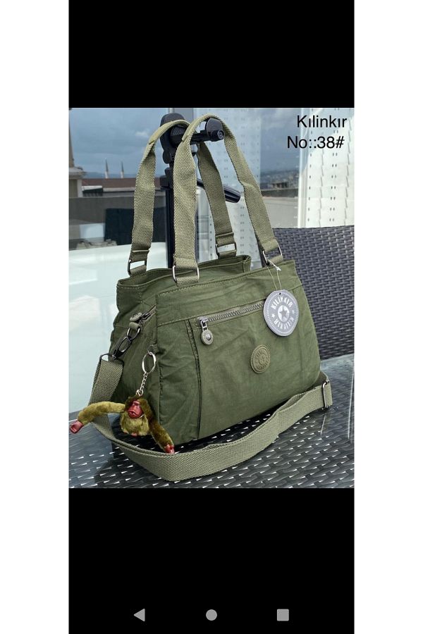eflanmoda-Large Size Hand and Shoulder Bag in Green Crinker Fabric 1