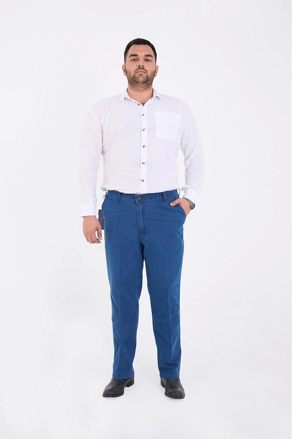 PHANTOM JEANS-Light Blue Plus Size Men's Cool High Waist Jeans Relaxed Fit Jean Denim 1