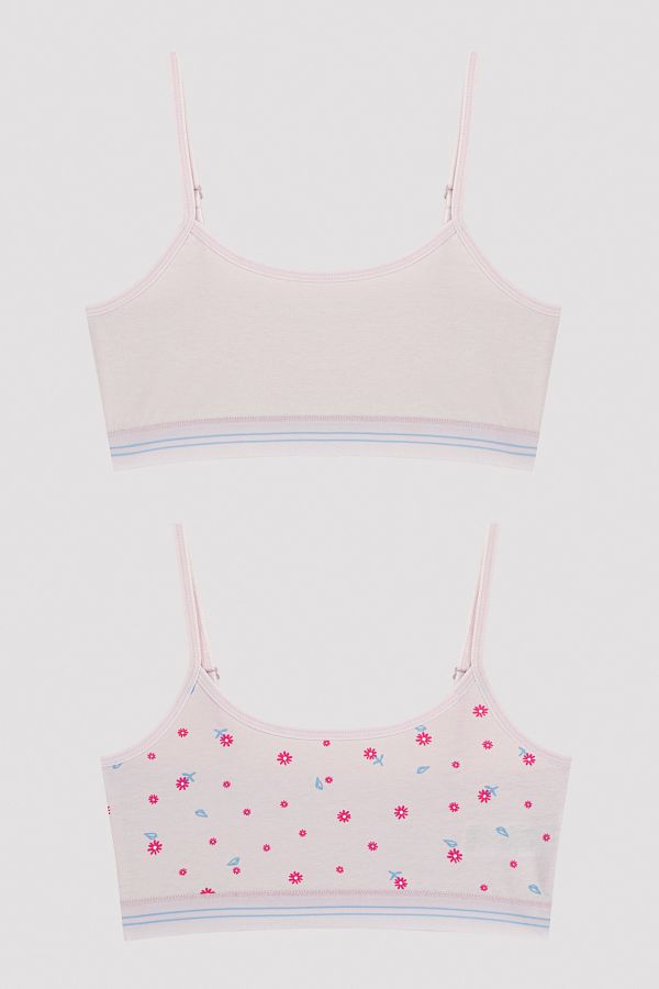 Penti-Multicolored Girl's Flower Patterned 2-Piece Half Undershirt 1
