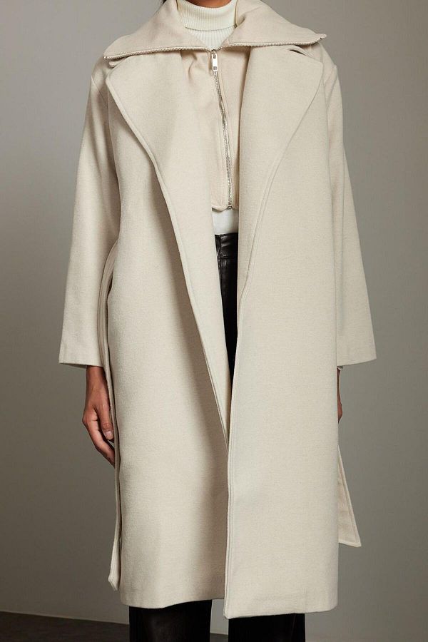 FRM Stylish Double Breasted Collar and Knitwear Detailed Oversize Wool Coat Women s Fashion Trendyol
