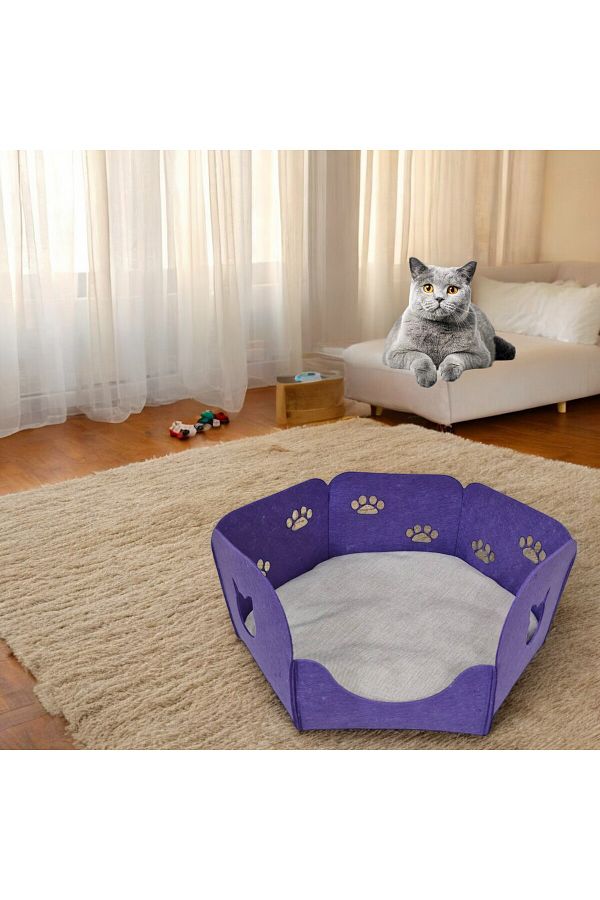 Next Craft-Cat Bed Nest House with Cushion Portable 3 mm Felt Hexagon Design (Nest+Cushion) 1