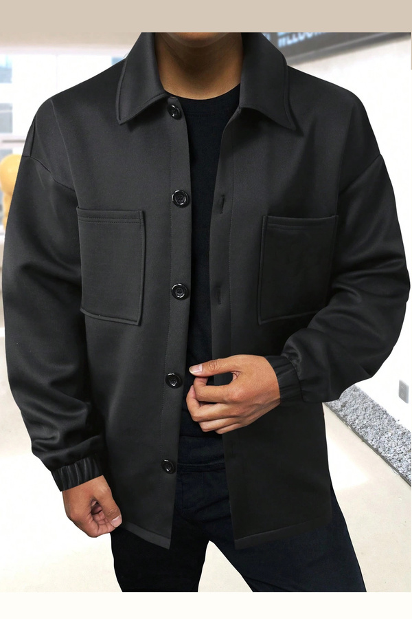 Agolady-Unisex Oversize 3 Thread Basic Comfortable Buttoned Jacket 1