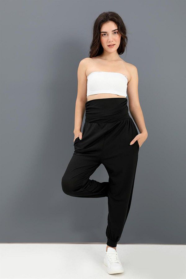 VAPUR TEKST L Black High Waist Pocket Jogger Pants Trendyol